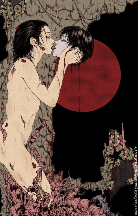 sacellon:  And the coloured version for The Litchi Hikari Club/Eroguro Fanart Project . Again,the idea was to draw  a LHC fanart that is an explicit reference to a famous guro illustration of choice. So I picked illustration by Takato Yamamoto  link 