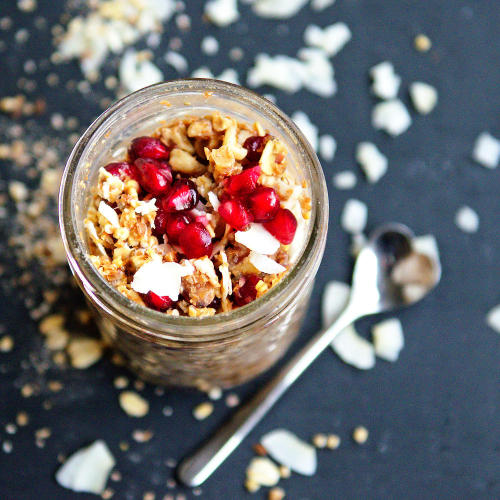 From Gastroposter Moira Pearson: Pomegranate and coconut overnight oats will make your mornings easi
