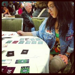 Trying to teach @michelledeidre how to play @Skittykitts #imaterribleteacher #butitsSOMUCHFUN #regram  (at Emerald City ComicCon 2013)