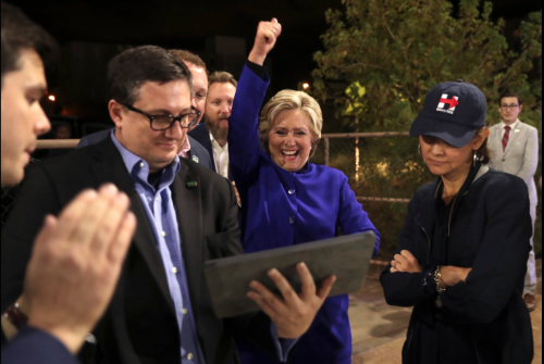 kimkwests: Hillary Clinton, a Chicago, Illinois native, celebrating the Chicago Cubs becoming World 