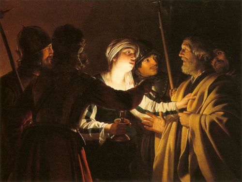 weenisofoz:The Denial of St. Peter Gerard van Honthorst, 1622-24Meanwhile, Simon Peter was still sta