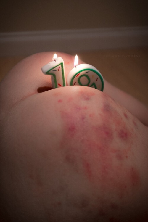 defiantly-yourss:  wtf-mcb-123:  defiantly-yourss:  Birthday cake.  (Thanks @vanerotica for lubing up the candles and not calling me crazy for proposing this idea)  What’s the red irritation on your sexy ass? Candle wax? Allergies?  Bruises from being