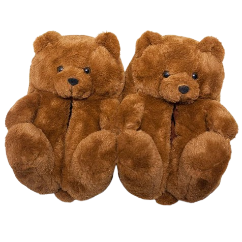 transparent image of fuzzy slippers that look like brown bears