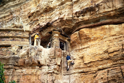 A 6th century monastery situated atop Debre Damo mountain near Adigrat, Ethiopia. Basilica-type mona
