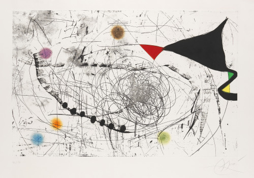 ochyming:JOAN MIRÓ 1893-1983 La manucure évaporée, 1975Etching and aquatint   96,4 x 136,8 cm. | 