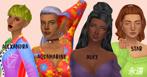 witheringscreations:5 Candysims4 Hairs Recolored in AMPified40 add-on swatches in omicient’s A Moot 