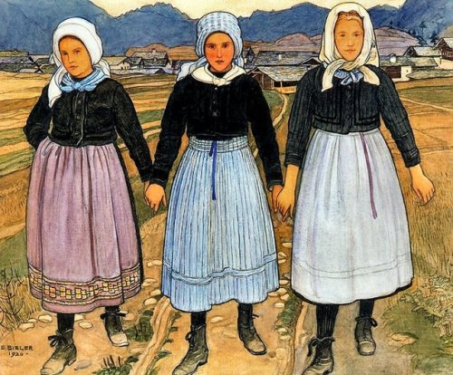 lilacsinthedooryard:Ernest Bieler (Switzerland, 1863-1948)Trois jeunes Filles de Savièse  1920