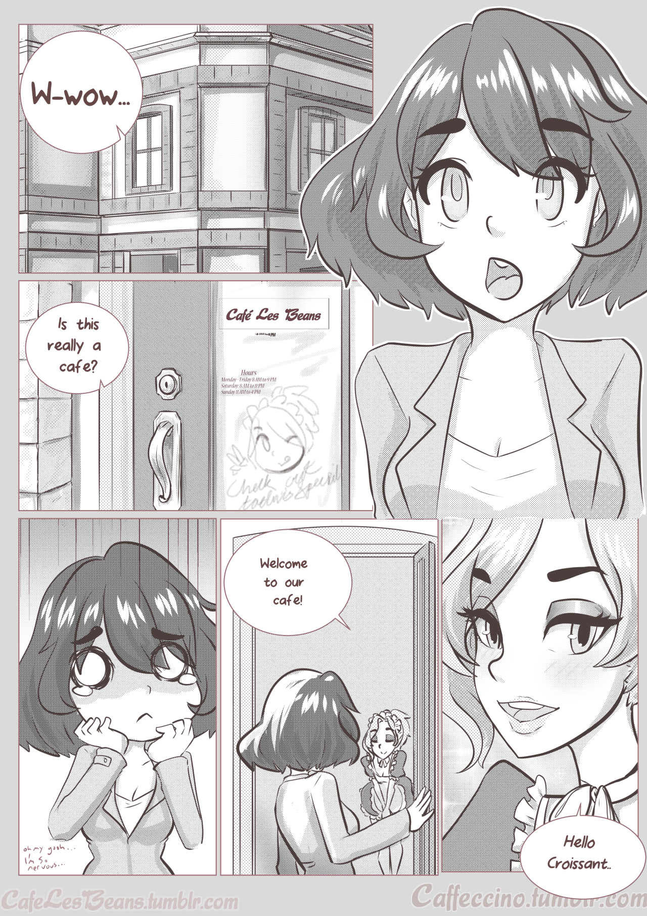 cafelesbeans: Chapter 1, page 1 How will Croissant do at   Café Les Beans?  No
