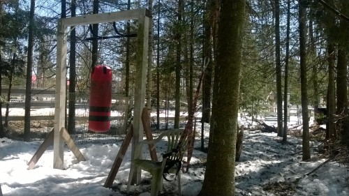 No excuses!Who shoveled this morning so she could hang her punching bag and suspension trainer outsi