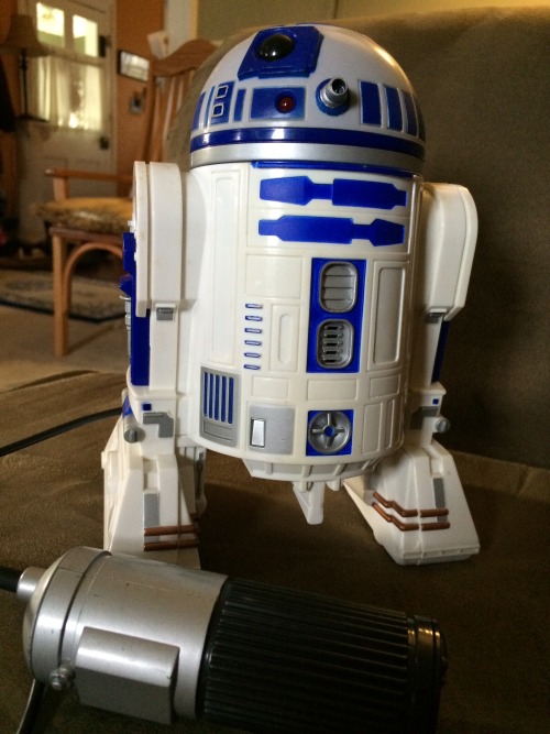 My mom found my remote control R2-D2 from 1997!! He takes 4 AA batteries and his little motor sounds