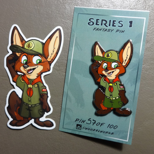 Lookit what I got! Pin and sticker by woozelworkz on Insta and Etsy.