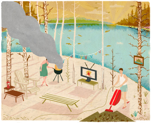 Illustration for Cottage Life about people who tend to clean their cottage properties a little too o