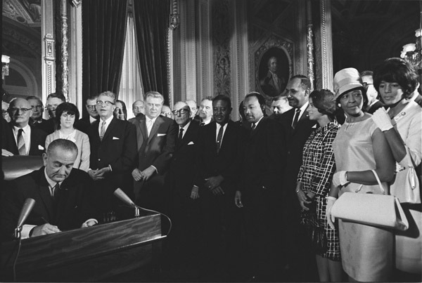 digitalpubliclibraryofamerica:
“A powerful image taken 50 years ago today: President Lyndon B. Johnson signing the Voting Rights Act of 1965, as Martin Luther King, Jr. and other civil rights leaders look on.
Source image from the National Archives...