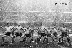 sportbygettyimages:  30 March 2014: The New Zealand All Blacks perform the Haka to celebrate after winning the Hong Kong Sevens rugby tournament. Voting for the MostMoving images starts 3 December.  (Photo by Cameron Spencer)