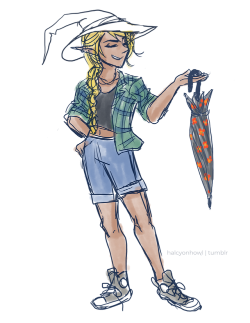 halcyonhowl:Taako dressed in one of my outfits and holding my umbrella!This meme was going around fo