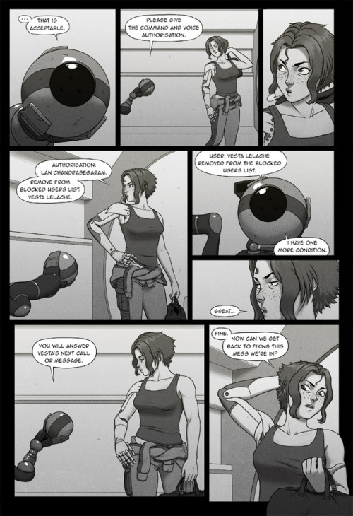 Page 8! Still amazed how easy Lan’s robotic prosthetic arm turned out to be to draw.The rest o