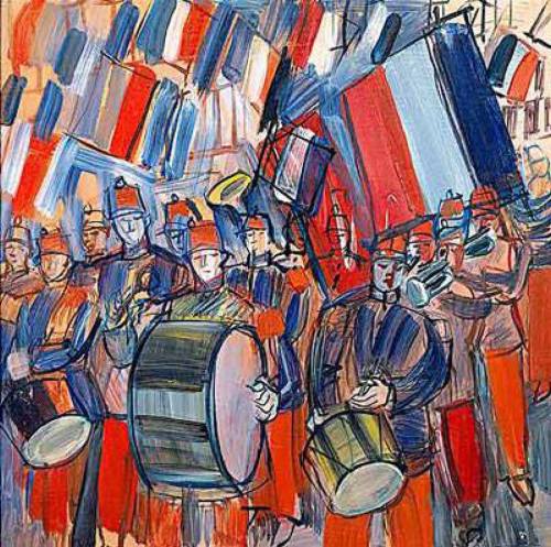 La Fanfare 14 juillet Champs-Elysees   -   Raoul Dufy, 1951French,1877-1953Oil on cardboard,40 x 40,