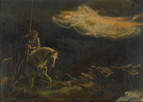 Study for Sir Galahad.The Quest of the Holy Grail.Oil on panel.Signed lower left : AHughes.30.5 x 43