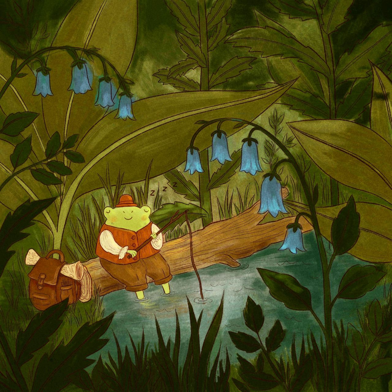 Hanna Wainio — Sleepy frog fishing in a puddle please teach me