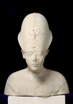 grandegyptianmuseum:    Bust of King Amenhotep IV (Akhenaten) from Tell el-Amarna.Amarna Period, New Kingdom, 18th Dynasty, ca. 1353-1336 BC. Limestone,  height: 58 cms. Now in the Louvre.