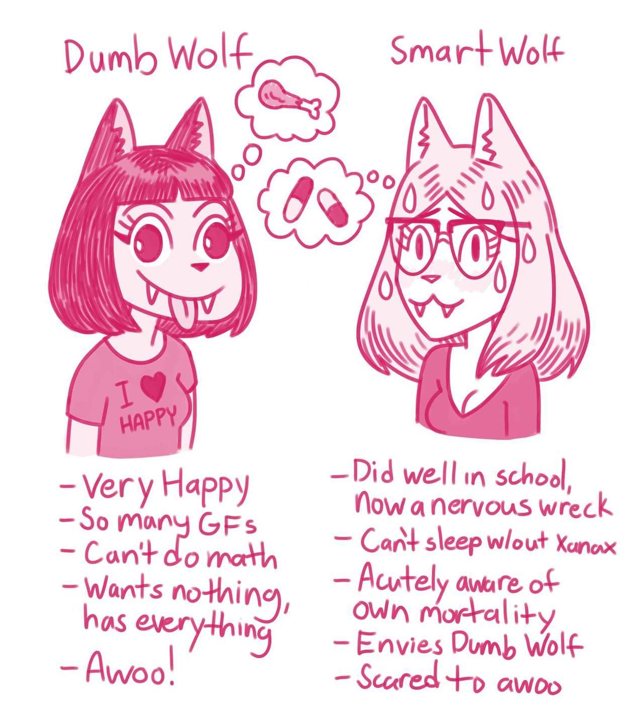 Which are you? I am probably smart wolf, but I wish I was dumb wolf.If you know