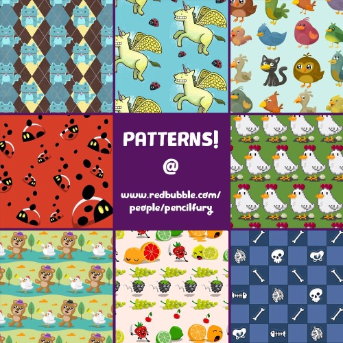 My pattern work. All can be found here: www.redbubble.com/people/pencilfury