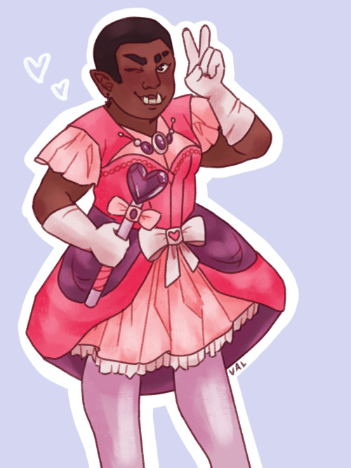 majorkirastan:[id: digital art of azu from rqg, a black orc woman, dressed as a magical girl. she is