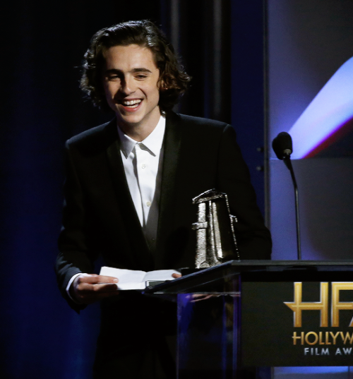 timmy-chalamet:Timothée Chalamet accepts the Breakout Performance Actor Award at the 21st Annual Hol