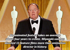 blackspinelli:  preludetowind:  John Lasseter honors Hayao Miyazaki at the 2014 Governors Awards [ x ]  Good. 