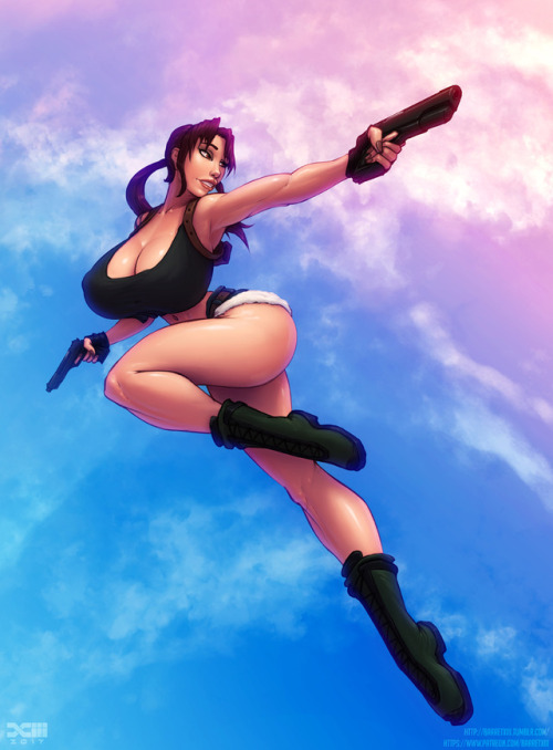 barretxiii: Commission for dubester. Revy from Black Lagoon with some nice oppai. ^_^ Please support my Patreon for alternate versions, polls, and full res files! Also check out my Gumroad for past content packs! Prints of select pieces can be found