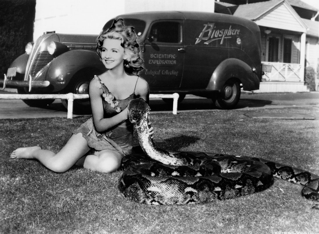 ronaldcmerchant:  Carole Landis in her ONE MILLION BC (1940) costume,and a big snake