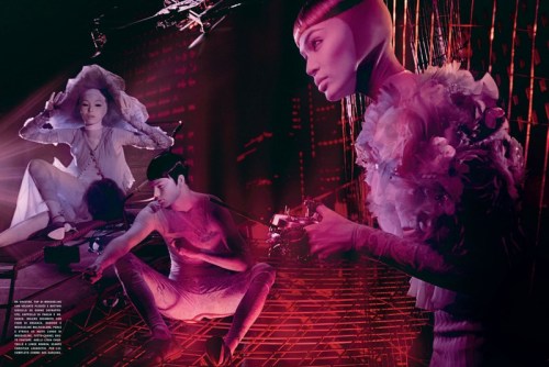 Joan Smalls, Jordan Barrett, and Xiao Wen Ju by Steven Klein for Vogue Italia March 2015See the full