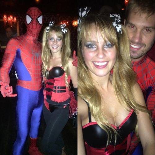 Last nights Halloween party with my Spider-Man #halloween #spiderman #harleyquinn #fitfam #rummy #in