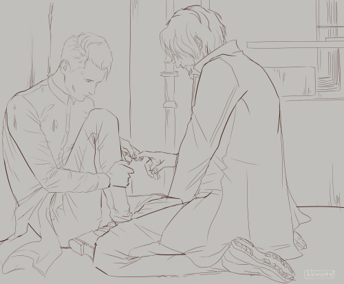 kkimoto: Sketch of my next Hankcon art  Who’s up for some angst?