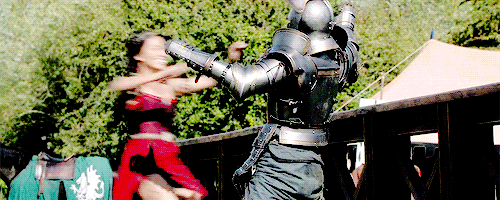 ohblueski: Galabella   hugs.It is very lucky that Galavant&rsquo;s armor is clearly