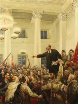 marxandengelsvevo:  powerofthestruggle:  “Lenin proclaims Soviet power” by Vladimir Serov, 1947  Check out Stalin looking away from the painter like he’s too cool for the Frankfurt School 