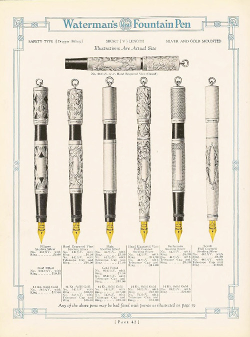 Waterman Fountain Pen, catalog page, 1925. USA. Complete brochure via archive.org