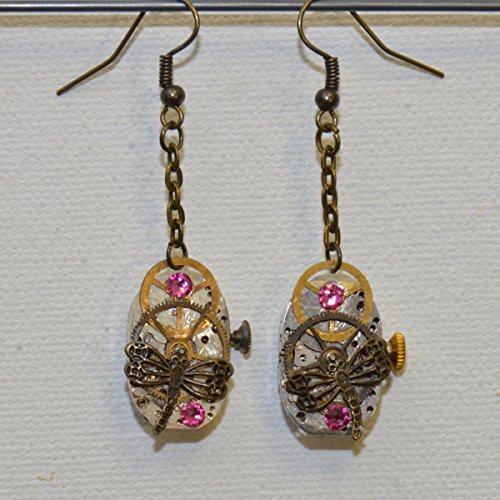 Earrings: Vintage watch with crystals (rose pink) and dragonfly https://ift.tt/3trlSYr