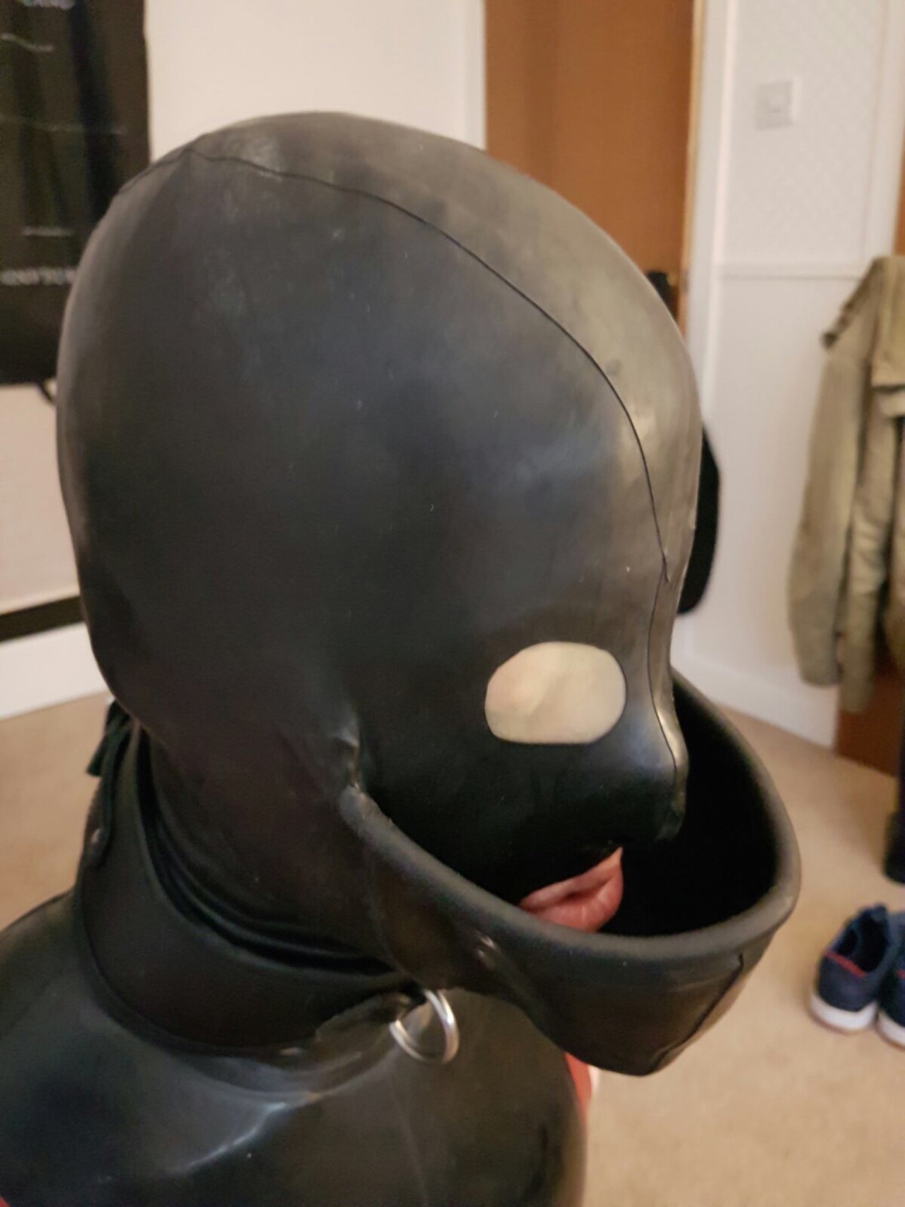 gaybdsmbo:  Session pics…. Christening the new rubber! 