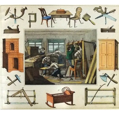 design-is-fine:30 handicraft workshops, from a children’s book, 1835. Baker, bookbinder, butcher, ca