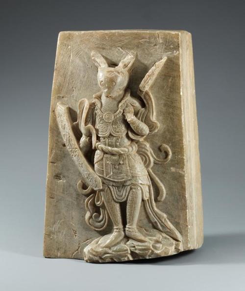 historyarchaeologyartefacts:Rabbit warrior on a sculpted block. Korea, Unified Silla period, circa 6