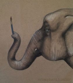 ericaphant:  And an Elephant! Another reason Elephants are my favourite animal: they can hold a paintbrush. Just a quick little sketch that I quite like. Pens, Watercolours on parcel paper. 