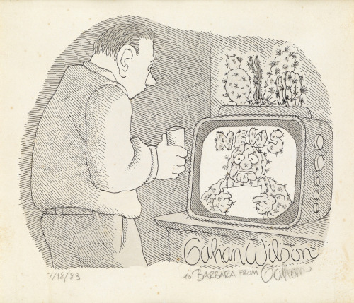 cactus-in-art:Gahan Wilson (American, 1930–2019). Cactus Anchorman. Cartoon for The New Yorker, 1981