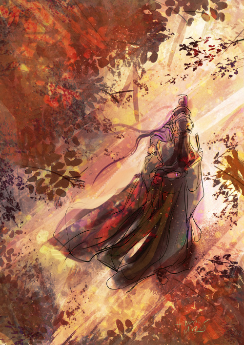 theresa-draws:autumn sangcheng// unfinished draft[ID: A digital illustration of Jiang Cheng and Nie 