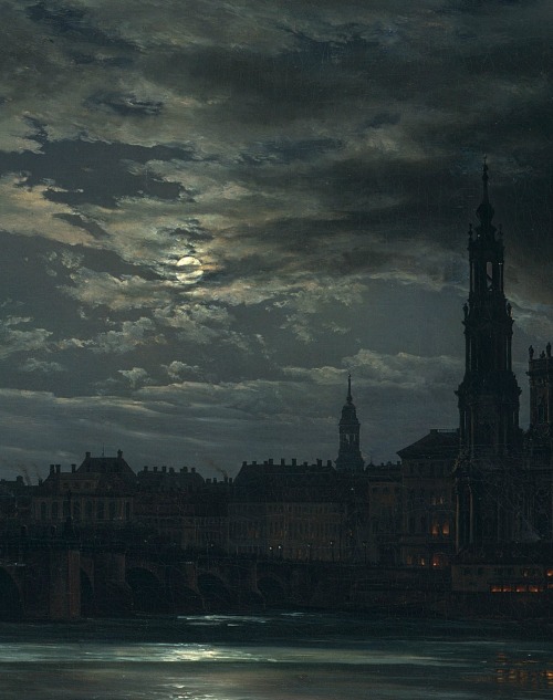 thevictorianduchess: View of Dresden by Moonlight (detail)Johan Christian DahlOil on canvasc. 1839