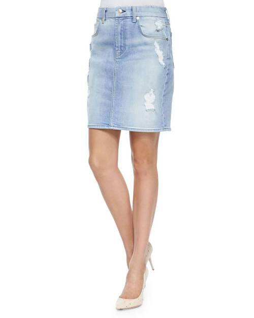 Distressed Denim Pencil SkirtYou&rsquo;ll love these Skirts. Promise!