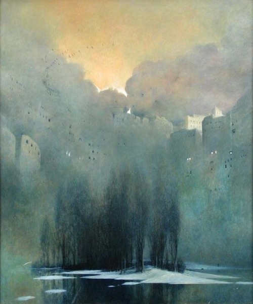 Zdzisław Beksiński  (Polish, 1929-2005, b. Sanok, Poland) - Storm over the Haunted Castle, Paintings