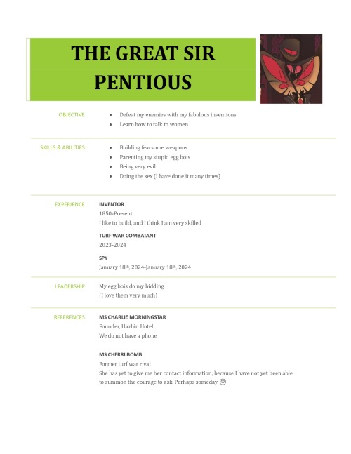 I Made Resumes For Hazbin Characters Because Thats The Kind Of Thing That Amuses Me, Results Are Below