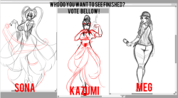 Hey guys, I’ve been sketching a few girls and I’m gonna stream the girl that wins the poll for tonights stream! :)vote HERE for your favourite. Thank you!