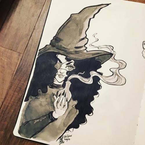 More belated #inktober&rsquo;s! Day 10 of #31witches. Wicked Witch. #inktober2016 #witch #inkdra